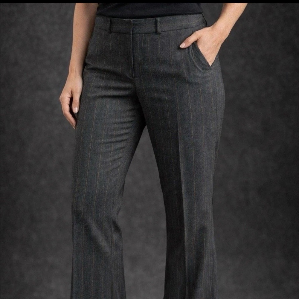 Tahari ASL Gray Gold Pinstripe Mid-Rise Flare Dress Pants Size 6 Goth Business